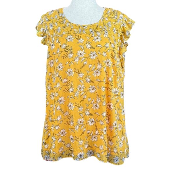 CITY CHIC YELLOW FLORAL CAP SLEEVE BLOUSE, SIZE 20 - Picture 1 of 5